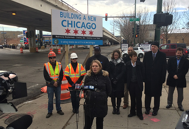 Photo of onsite Press Coverage of Western, Belmont and Clybourn Project